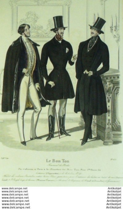 Gravure Mode Le Bon Ton 1841 # 635 (aquarelle old fashion plate)