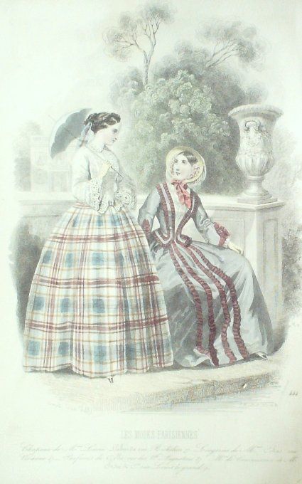 Gravure Les Modes Parisiennes 1849 # 444 Robes Maison Colas