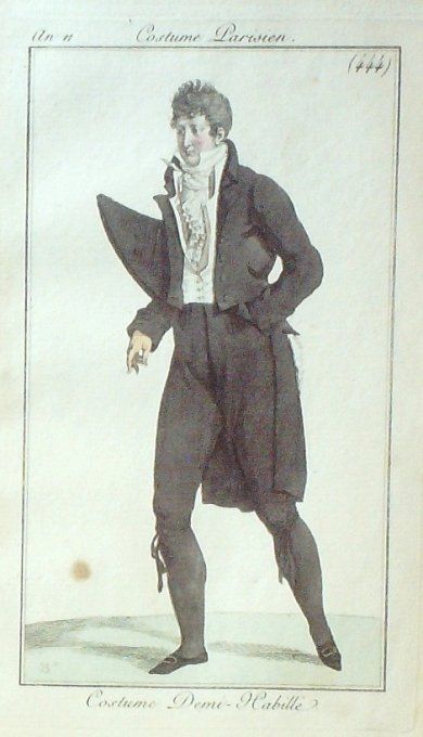 Gravure Mode Costume Parisien 1803 an 11 # 444 (eau forte old Fashion plate