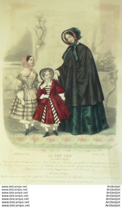 Gravure Mode Le Bon Ton 1850 17 # 38 (aquarelle old fashion plate)