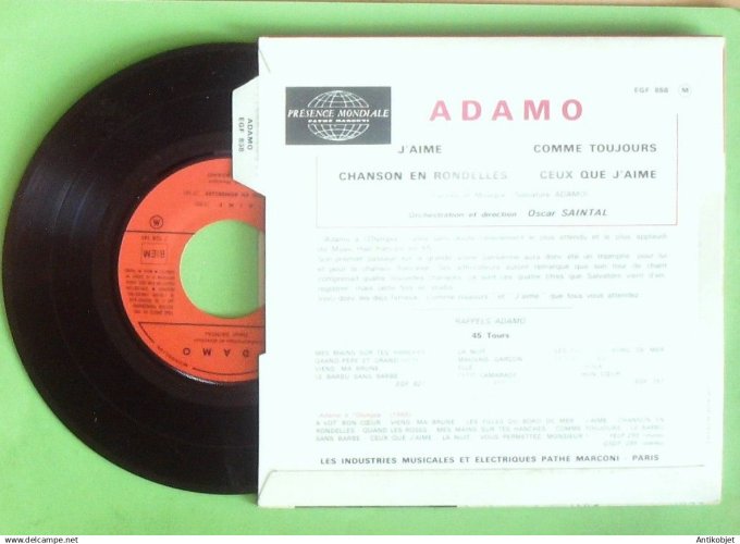 Adamo Salvatore 45T EP Chanson en rondelles (languette) 1965