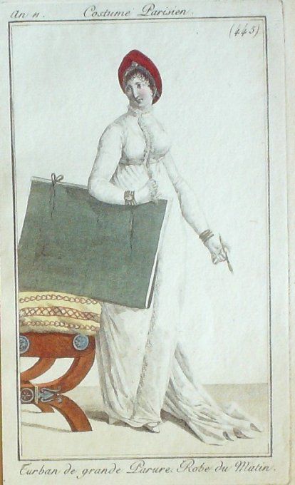Gravure Mode Costume Parisien 1803 an 11 # 445 (eau forte old Fashion plate
