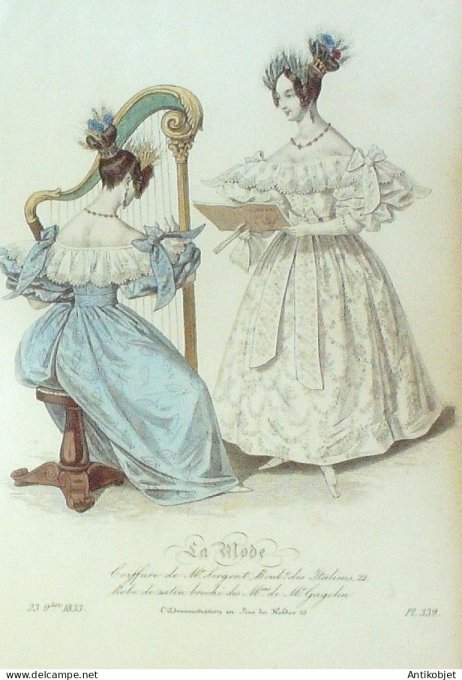 Gravure La mode 1833 # 339 (aquarelle old Fashion plate)