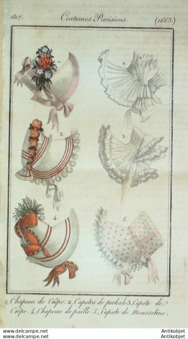 Costume Parisien 1817 # 1663 Capotes de perkale mousseline