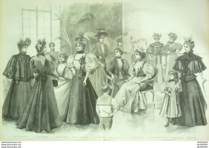 Gravure de mode La Mode illustrée (Maison Coussinet) Pardessus printemps