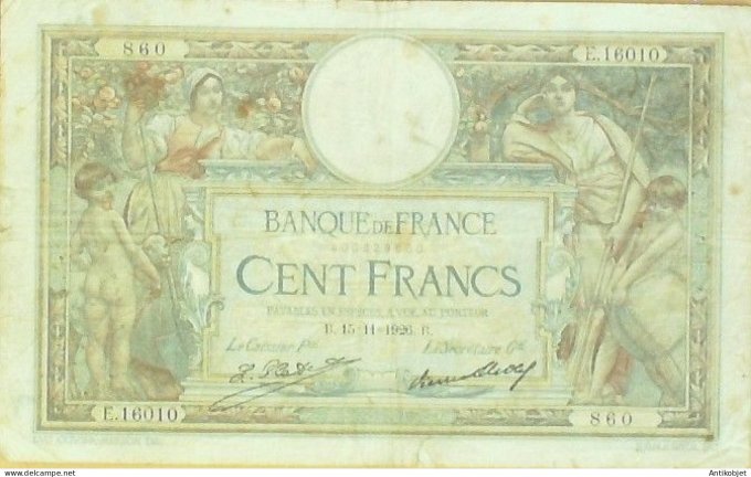 Billet Banque de France 100 francs Luc Olivier Merson Grands Cartouches B15=11=1926 TTB+
