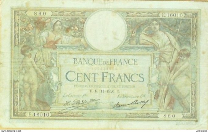 Billet Banque de France 100 francs Luc Olivier Merson Grands Cartouches B.15=11=1926 TTB+