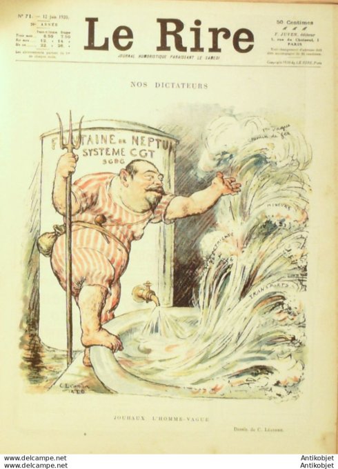 Le Rire 1920-06-12 #  71 Journal humoristique Ed.Originale Dicteteur Houhaux