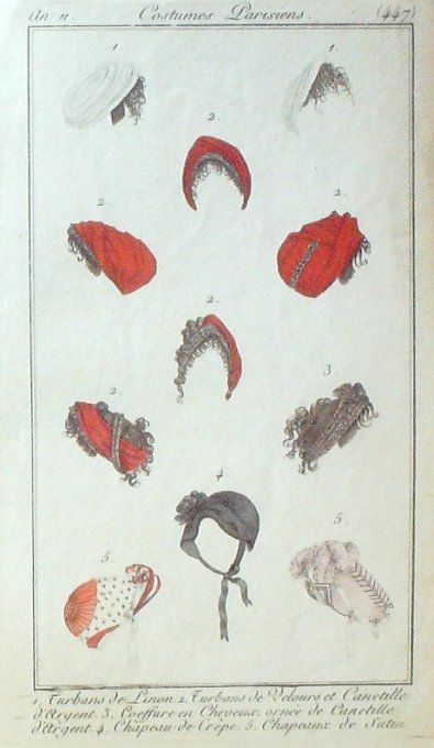 Gravure Mode Costume Parisien 1803 an 11 # 447 (eau forte old Fashion plate