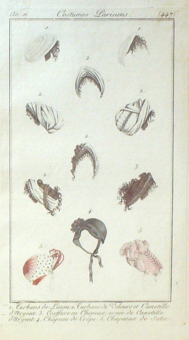 Gravure Mode Costume Parisien 1803 an 11 # 447b (eau forte old Fashion plate