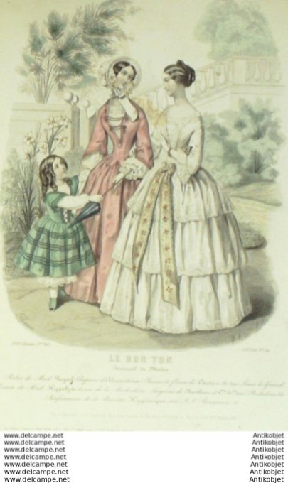Gravure Mode Le Bon Ton 1850 17 # 40 (aquarelle old fashion plate)