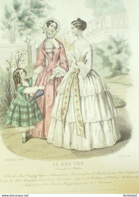 Gravure Mode Le Bon Ton 1850 17 # 40 (aquarelle old fashion plate)