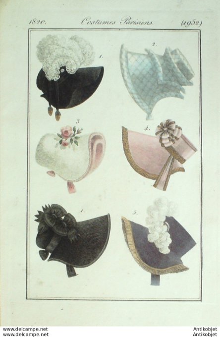 Costume Parisien 1820 # 1952 Chapeaux velours casques tulle