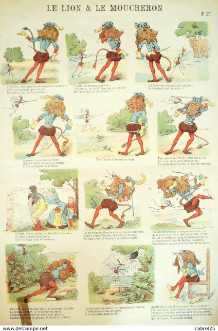 Le Lion & Le Moucheron (Fable La Fontaine) (Pellerin d'epinal)