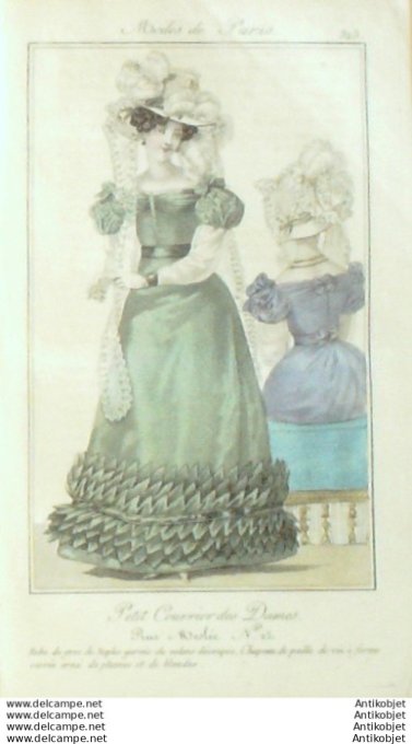 Gravure Mode Courrier des Dames 1825 #  323 (eau forte old Fashion plate)