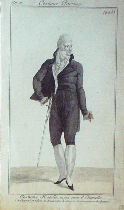 Gravure Mode Costume Parisien 1803 an 11 # 448 (eau forte old Fashion plate