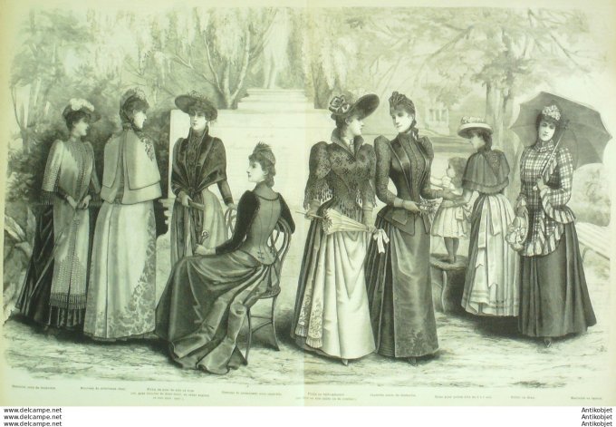 Gravure de mode La Mode illustrée (Maison Coussinet) Manteaux & Mantelets