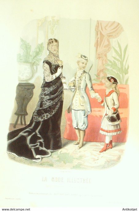 Gravure de mode La Mode illustrée 1881 n°06 Travestissements (Maison Bréant-Castel)