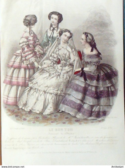 Gravure de mode Le Bon Ton 1853 20 n° 5 vol 2 Robes (Maison Peytel)
