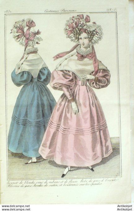 Gravure de mode Costume Parisien 1831 n°2875 Robe gros d'Orient pélerine de gaze