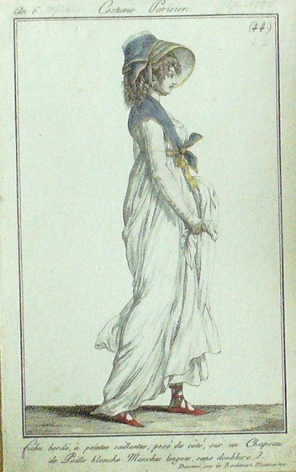 Gravure Mode Costume Parisien 1797 an  6 #  44 (eau forte old Fashion plate