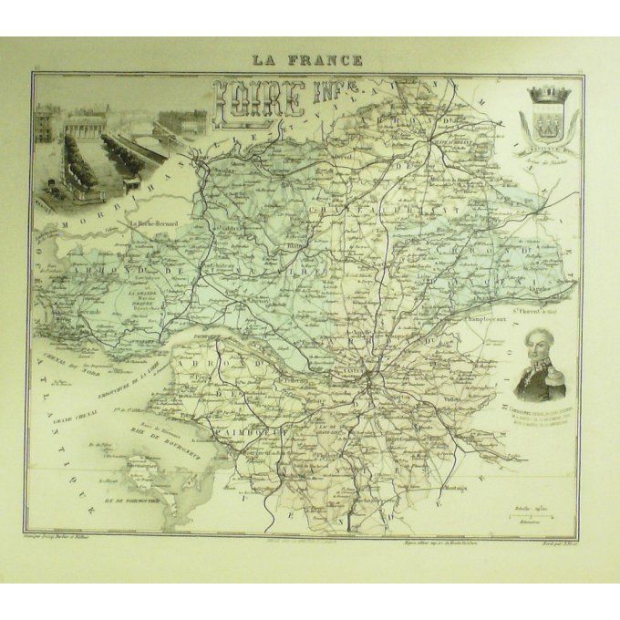 Carte Loire Inferieure (44) Nantes Graveur Lecoq Waltner Barbier 1868