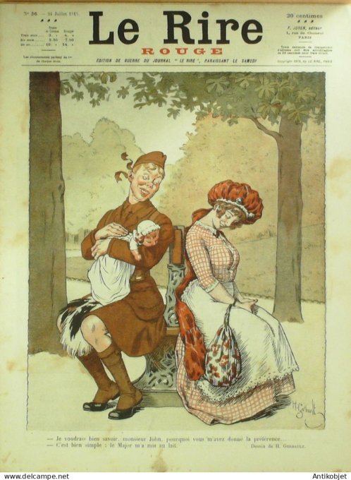 Le Rire Rouge 1915-07-24 #  36 Journal humoristique Ed.Originale Guillaume