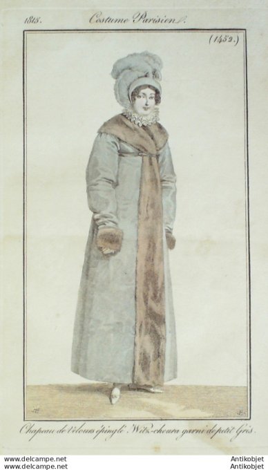 Gravure de mode Costume Parisien 1815 n°1452 Witks choux garni de petit gris