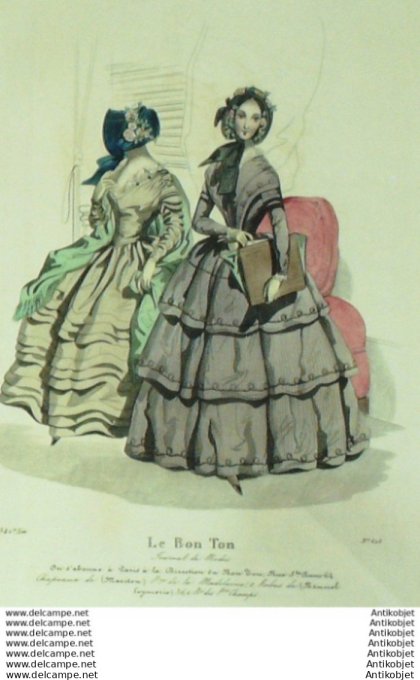 Gravure Mode Le Bon Ton 1841 # 625 (aquarelle old fashion plate)