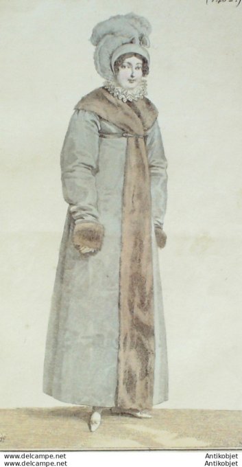 Gravure de mode Costume Parisien 1815 n°1452 Witks choux garni de petit gris