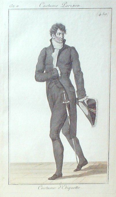 Gravure Mode Costume Parisien 1803 an 11 # 450 (eau forte old Fashion plate