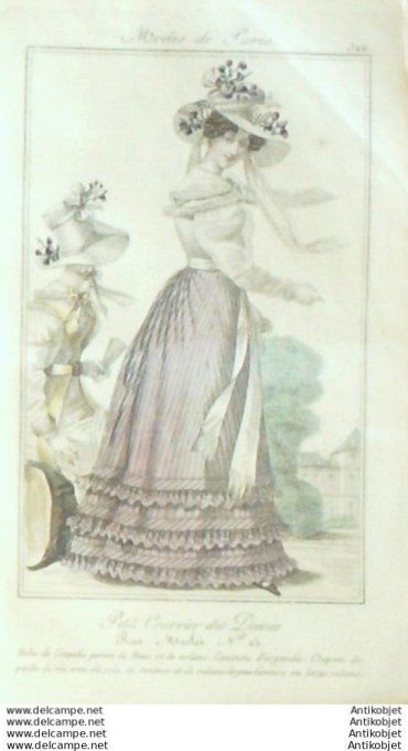 Gravure Mode Courrier des Dames 1825 #  322 (eau forte old Fashion plate)