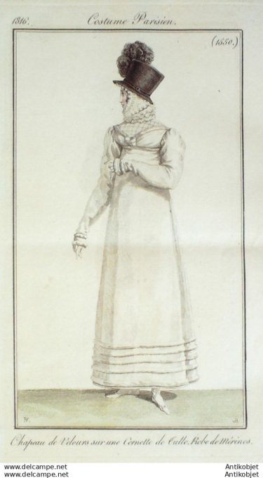 Gravure Mode Costume Parisien 1816 # 1550 (eau forte old Fashion plate
