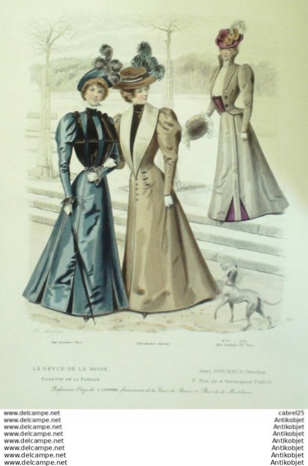 Gravure Mode La Gazette 1896 # 47 (Old Fashion plate) Chien