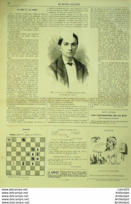 Le Monde illustré 1868 n°587 Serbie Milano Pbrenovicht La Fleche (72) Prytanee Belgique Liège