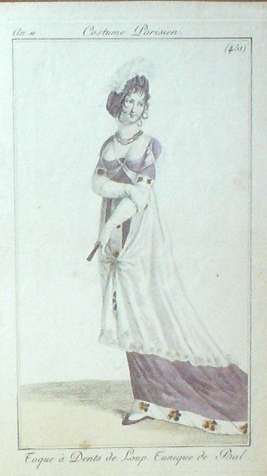Gravure Mode Costume Parisien 1803 an 11 # 451 (eau forte old Fashion plate