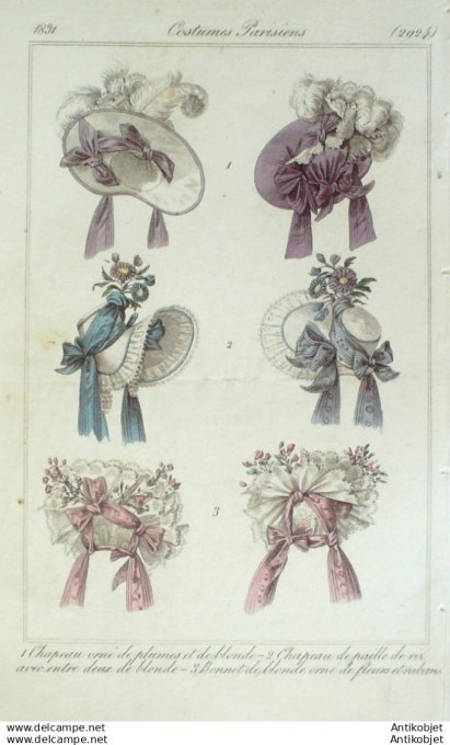 Gravure Mode Costume Parisien 1831 # 2924 (eau forte old Fashion plate