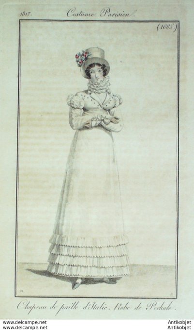 Gravure de mode Costume Parisien 1817 n°1665 Robe perkale