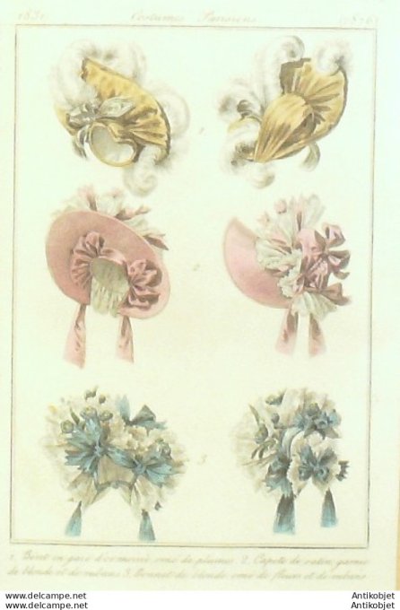 Costume Parisien 1831 # 2876 Capote de satin béret de gaze