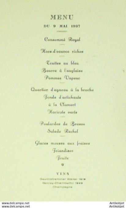 Menu Lucette illustré de branche fleurie 1937