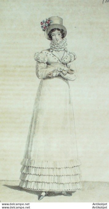 Gravure de mode Costume Parisien 1817 n°1665 Robe perkale