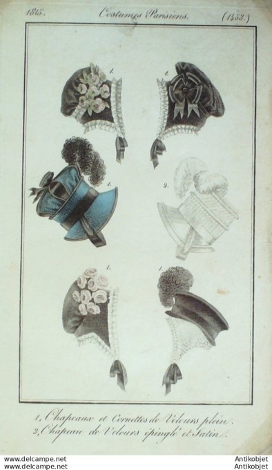 Costume Parisien 1815 # 1453 Cornettes de velours plein