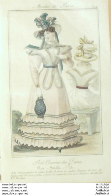 Gravure Mode Courrier des Dames 1825 #  324 (eau forte old Fashion plate)