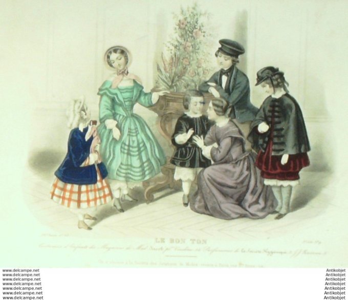 Gravure Mode Le Bon Ton 1850 17 # 9 (aquarelle old fashion plate)