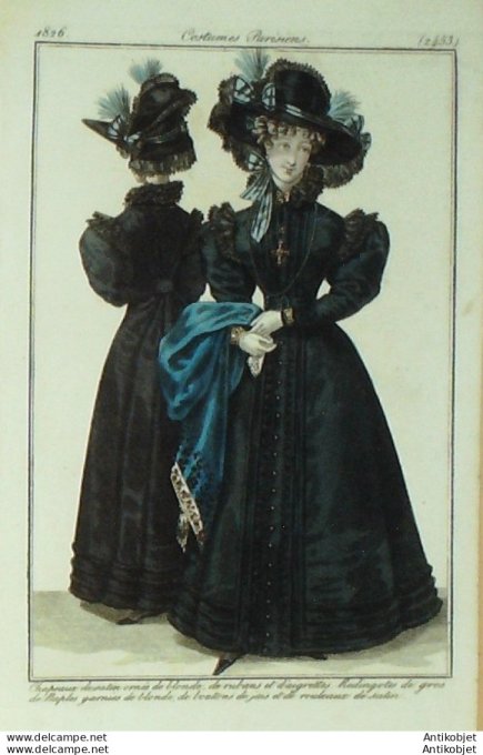 Gravure de mode Costume Parisien 1826 n°2453 Redingotes gros de Naples