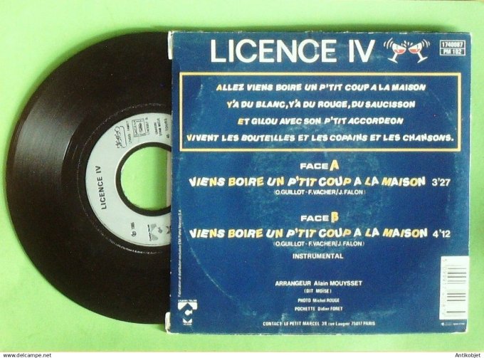 Licence IV 45T SP Viens boire un p'tit coup à  la maison 1988