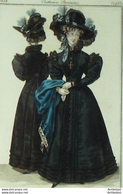 Gravure de mode Costume Parisien 1826 n°2453 Redingotes gros de Naples