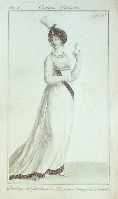 Gravure Mode Costume Parisien 1803 an 11 # 454 (eau forte old Fashion plate