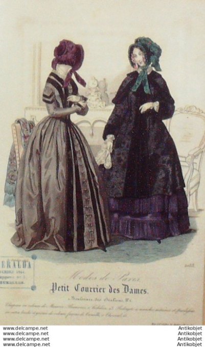 Gravure Mode Courrier des Dames 1844 # 2053 (eau forte old Fashion plate)