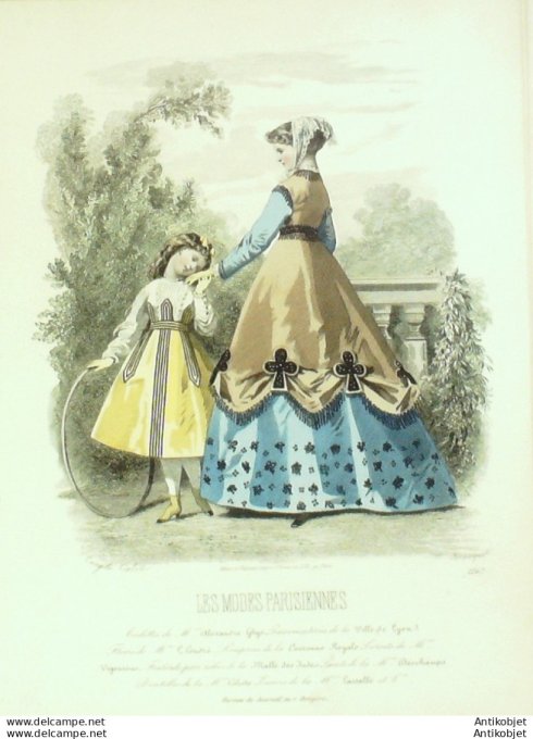 Gravure Les Modes Parisiennes 1865 #1267 Robe popeline Maison Ghys